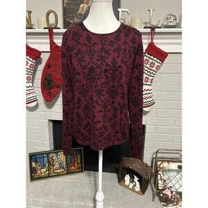 Talbots Medium Silk Cashmere Sweater Pullover Red Black Tapestry Goth Whimsigoth